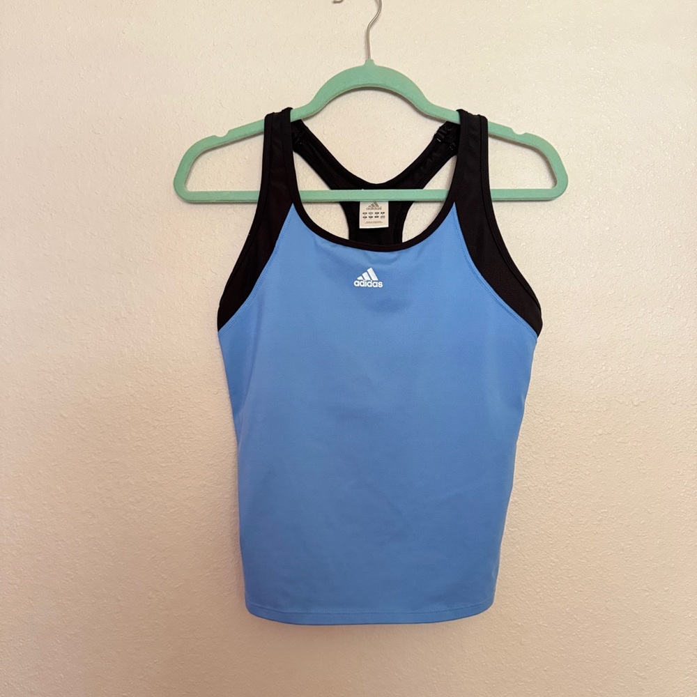 Adidas Light Blue and Black Sports Tank